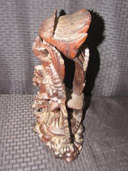 Wood Carved Thai Man on Mythical Creature Statuette Décor
