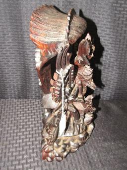 Wood Carved Thai Man on Mythical Creature Statuette Décor