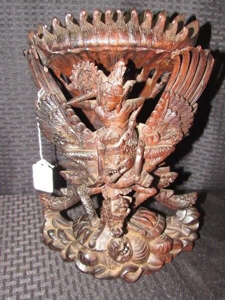 Wood Carved Thai Man on Mythical Creature Statuette Décor