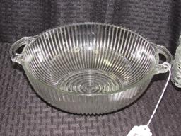 Ribbed Glass Dish Lot - 1 Bowl 9 1/2" D, 7 Bowl 5 3/4" D