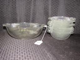 Ribbed Glass Dish Lot - 1 Bowl 9 1/2" D, 7 Bowl 5 3/4" D