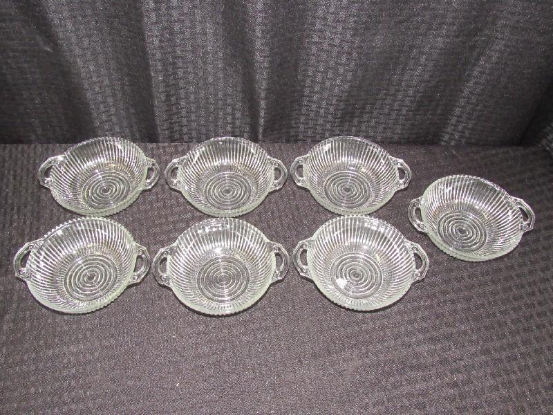 Ribbed Glass Dish Lot - 1 Bowl 9 1/2" D, 7 Bowl 5 3/4" D