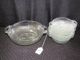 Ribbed Glass Dish Lot - 1 Bowl 9 1/2" D, 7 Bowl 5 3/4" D