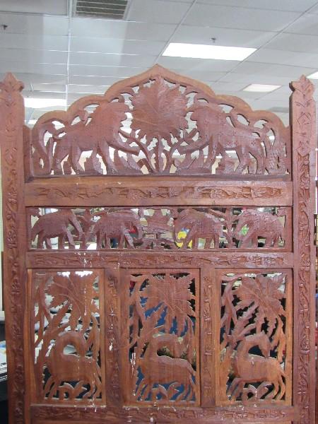 Antique/Vintage Mid/Late 1800's Wooden 4 Panel Divider Indian Animal/Tree Pattern Design