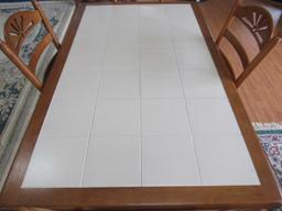 White Tile Square Top/Wooden Spindle Body Dining Table w/ 4 Wood Chairs