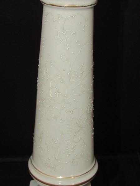 Twin Pair - White Ceramic/Gilted Trim Lamps Brass Leaf Trim Base, Floral Scallion