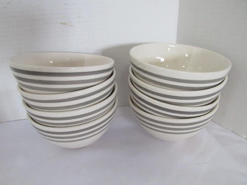 Threshold Bistro Stoneware Ceramic Lot - 3 Grey Band Pattern