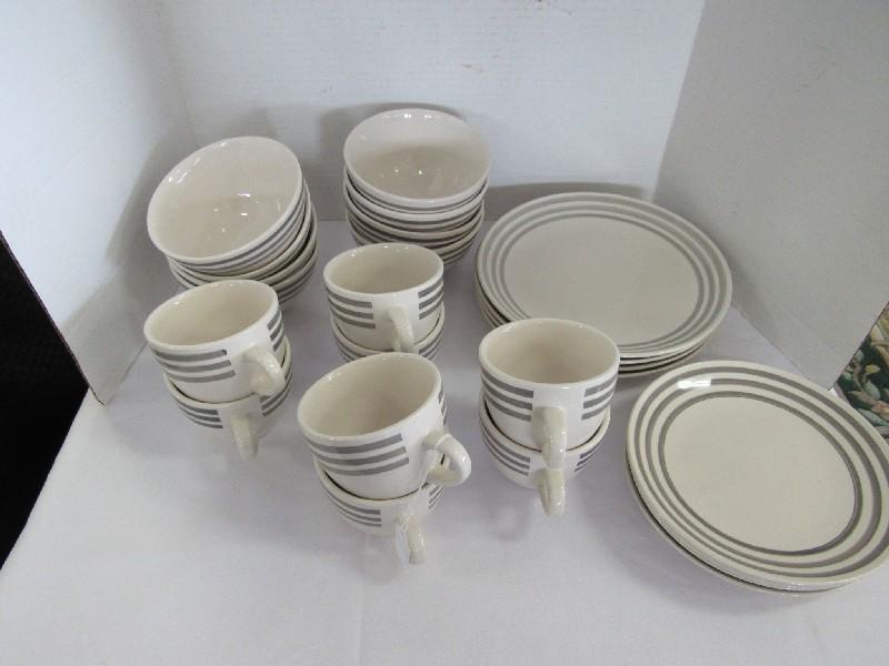 Threshold Bistro Stoneware Ceramic Lot - 3 Grey Band Pattern