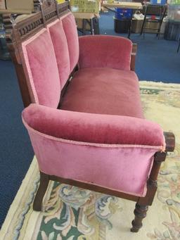 Antique Mid/Late 1800's Dark Wood Loveseat Victorian Eastlake Style Bannister Trim