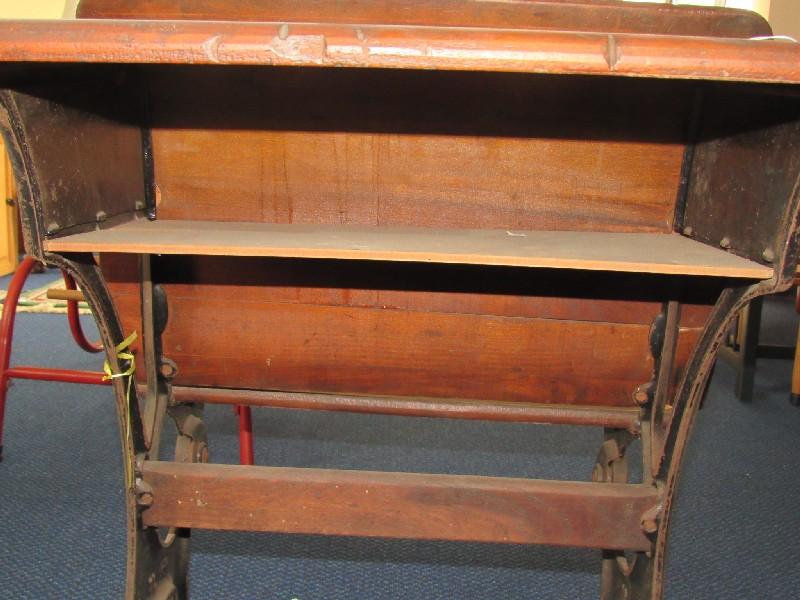 Vintage/Antique Wooden Childs School Desk Wood Top, Metal Legs, Folding Seat