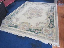 100% Virgin Wool Pile Floor Rug Made in India Ornate Floral Pattern w/ Fringe