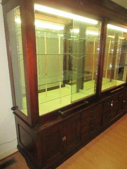 Rare Find Early Mercantile Store Vitrine Lighted Display Case Mirrored Back, Glass Shelves