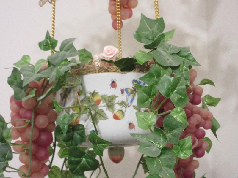 Porcelain 3-Tier Hanging Planter Butterflies, Strawberries & Insects Transfer Design