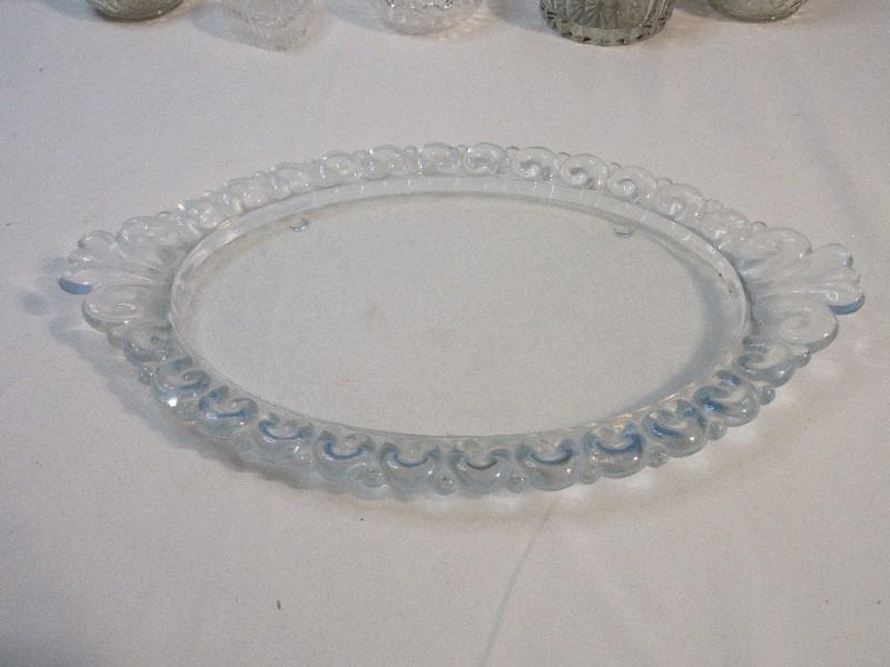 Collection - Oval Glass Vanity Dresser Tray Scroll Bead Design Rim 14 1/4" x 8 1/2"