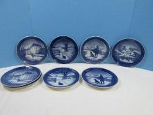 8 Collectors Royal Copenhagen Porcelain Annual Christmas 7 1/4" Plates Blue/White Design