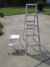 Lot 59" Aluminum A Frame Folding Ladder, White Metal Folding 2 Step Stool
