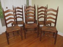Set of 6 Henkel-Harris Co Fine Furniture Cherry Traditional Finial Ladder Back Rush Seat Dining