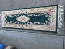 Royal Palace Handmade Rug Runner Antique Emerald Color Chambord Design w/Fringe 100%
