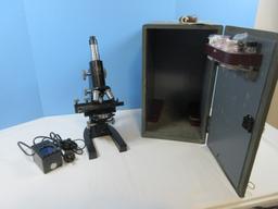 Scarce Find Vintage American Optical Spencer Microscope Three Objectives, Mechanical Stage,