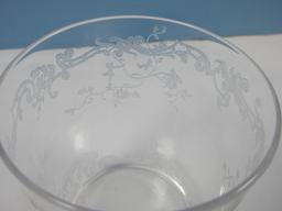 Lot Set of 4 Etched Floral & Scroll 3 1/2" Juice Glasses, Set of 8 Fostoria Clear Glass Beverly