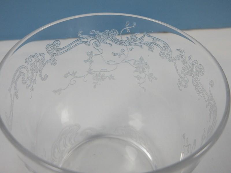 Lot Set of 4 Etched Floral & Scroll 3 1/2" Juice Glasses, Set of 8 Fostoria Clear Glass Beverly