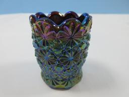 Collection 3 Glass Toothpick Holders LE Smith Amethyst Carnival Glass Daisy & Button 2 1/2",