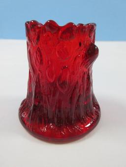 Collection 3 Glass Toothpick Holders LE Smith Amethyst Carnival Glass Daisy & Button, Ruby Red