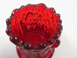 Collection 3 Glass Toothpick Holders LE Smith Amethyst Carnival Glass Daisy & Button, Ruby Red