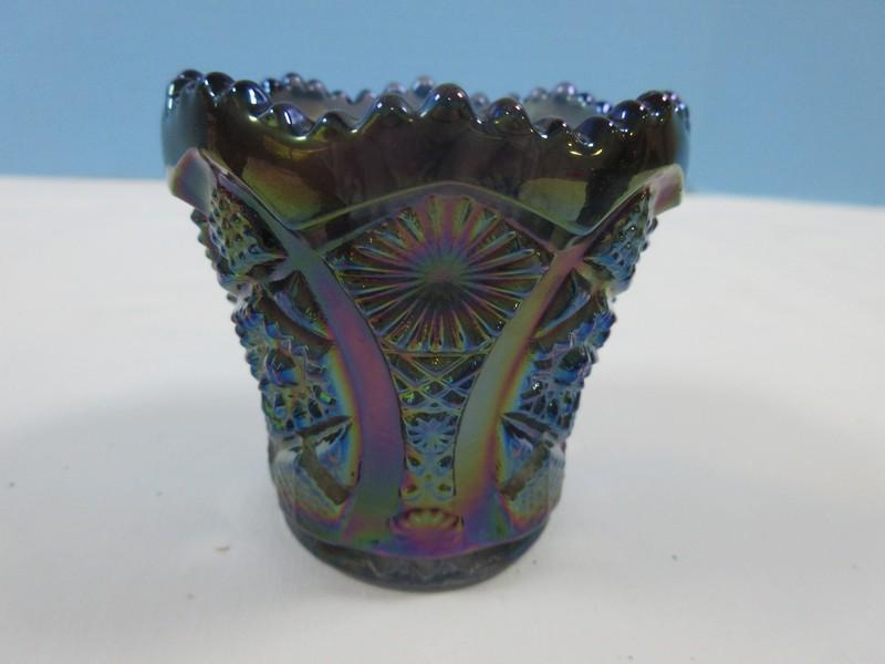 Collection 3 Glass Toothpick Holders LE Smith Amethyst Carnival Glass Daisy & Button, Imperial