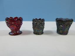 Collection 3 Glass Toothpick Holders LE Smith Amethyst Carnival Glass Daisy & Button, Imperial