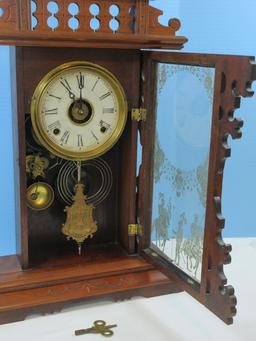 Antique The E.N. Welch Mfg. Co. Walnut Eastlake Rooster Head/Ginger Bread Kitchen Self Clock