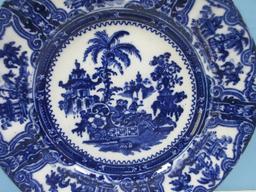 Scarce Find Adams China Flow Blue Kyber Pattern Blue Trees in Center 9" Luncheon Plates