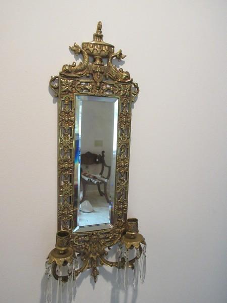 Spectacular French Inspired Ornate Baroque Style Brass Double Candlestick Wall Sconce Framed