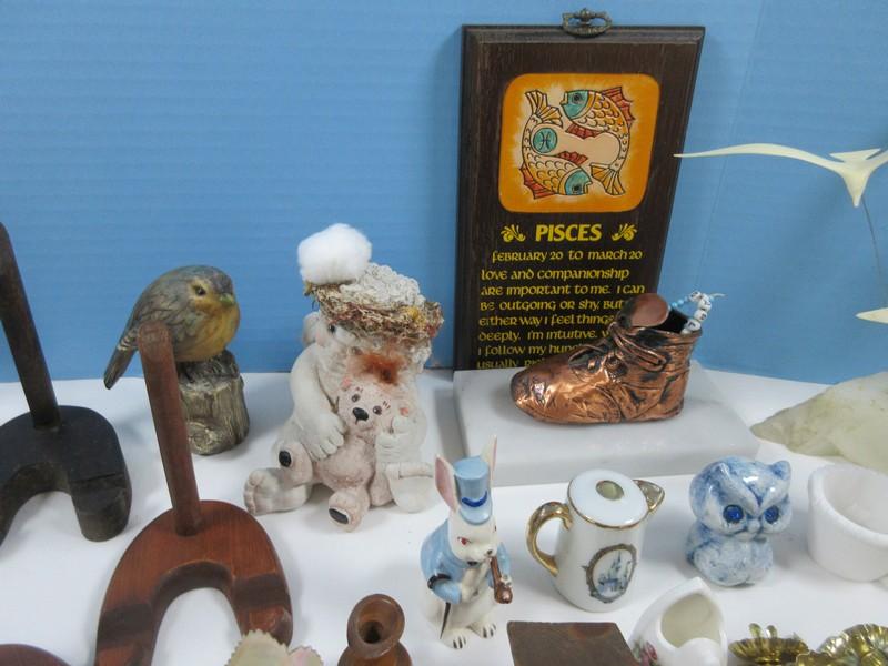 Lot Mini What-Nots, Bric-A-Brac Egg Scale Grader, Figurines, Ceramic Bugs Bunny, Stone Base w/