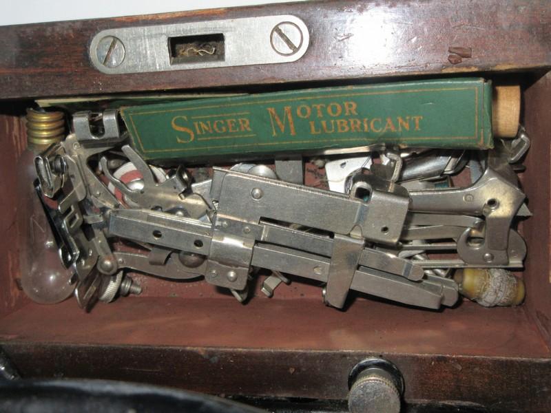 Antique Beautiful Adorned Portable Singer Sewing Machine in Wood Case w/Lock & Key Circa