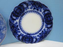3 Flow Blue China Plates 2 Are Redgeway Dundee Pattern Flowers Emb. Scalloped Rim 9" Lunch-