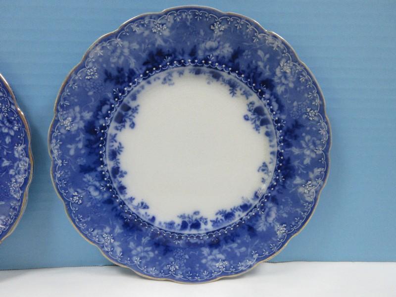 3 Flow Blue China Plates 2 Are Redgeway Dundee Pattern Flowers Emb. Scalloped Rim 9" Lunch-