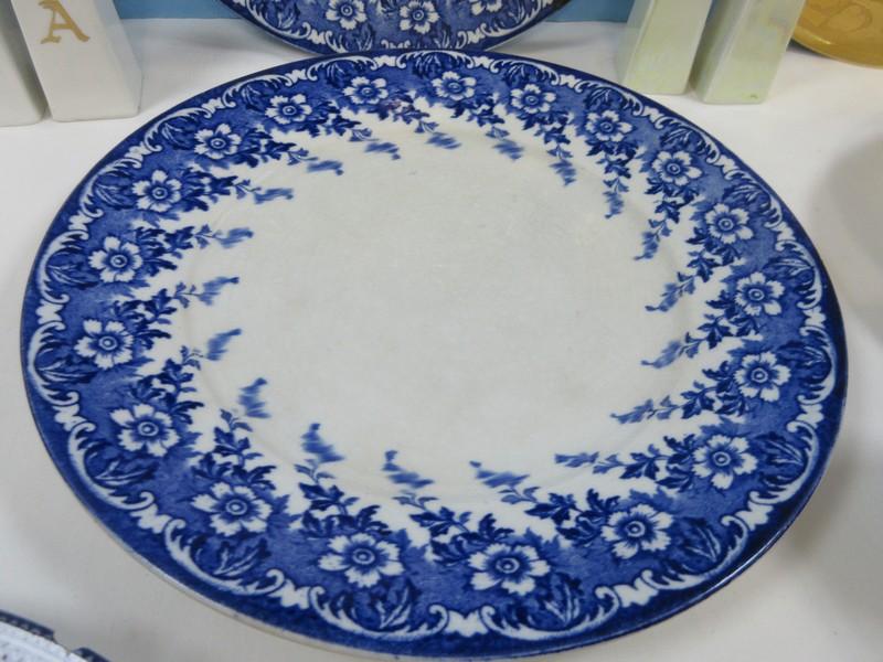 Lot Porcelaiin 10" Plate Gilt/Cobalt Spoke Foliage Pattern, Blue Willow Homer Laughlin/Other