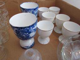 Lot Glassware Etched Flowering Vine Tall Sherbet/Champagne Stems, Milk Glass Cookie Jar,