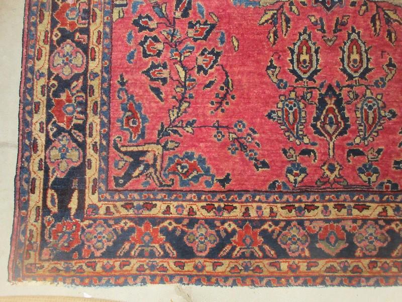 Early Tribal Wool Pile Rug Classic Pattern Maroon/Blue Colors- 83" x 51"