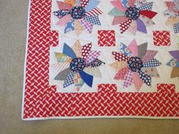 Vintage Colorful Pinwheel Pattern Summer Quilt Stitching Outline- 87" x 75"