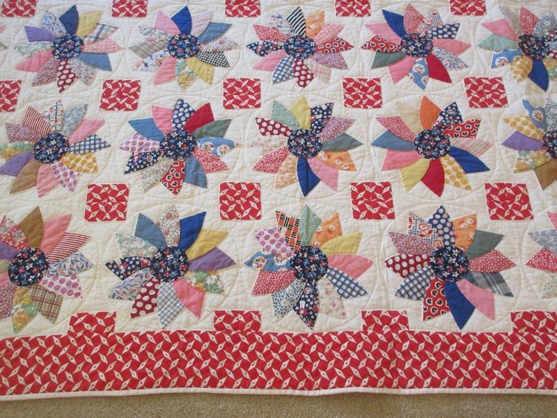 Vintage Colorful Pinwheel Pattern Summer Quilt Stitching Outline- 87" x 75"