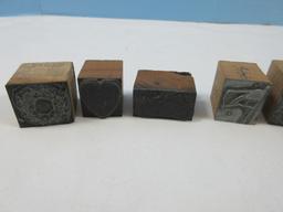 Lot Wooden Block/Metal Letter Press Printers Blocks hearts, Bowling Pins, Flag, Christmas etc..