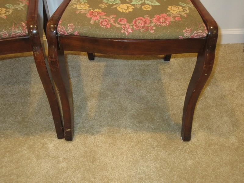 Set of 4 Mahogany Carved Flower & Foliage Side Chairs w/Pastel Floral Spray Upholstered Seats