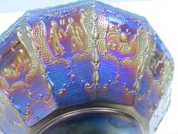 Imperial Glass Amethyst Carnival Glass Zodiac Panel Pattern-4 3/4" Stem Compote, Top 5 1/2"