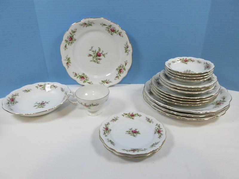 19pcs Johann Haviland  China Moss Rose Pattern Back Stamp Bavaria Dinnerware Plates, Bowls &