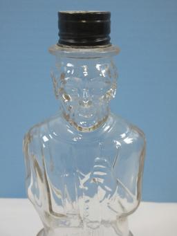 Vintage Lincoln Foods, Inc. Pressed Glass 10" Figural Lincoln Bank Bottle w/Slot Cap