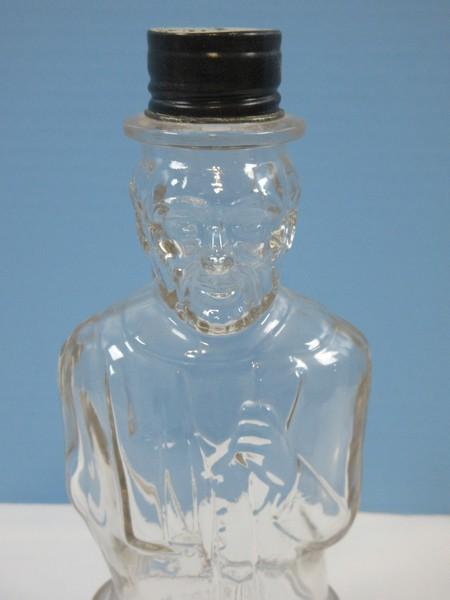 Vintage Lincoln Foods, Inc. Pressed Glass 10" Figural Lincoln Bank Bottle w/Slot Cap