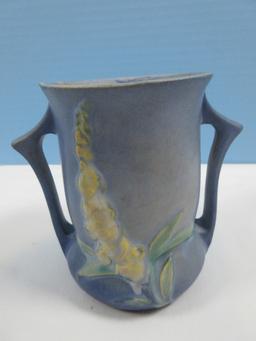 Roseville Pottery Foxglove Pattern 42-4" Vase Delicate Spikes of Foxglove Flowers Blue Back-