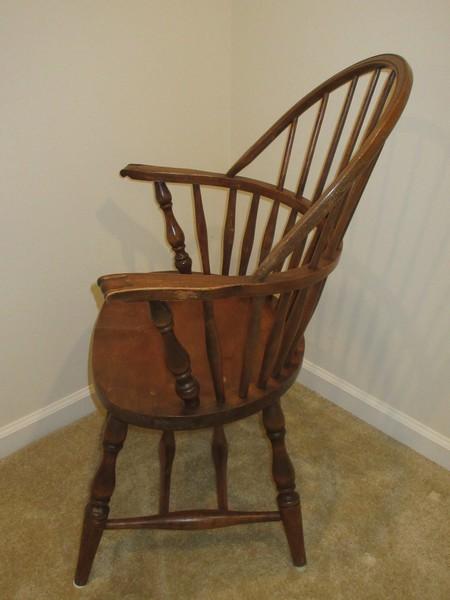 Vintage Walnut Windsor Style Sack Back Arm Chair